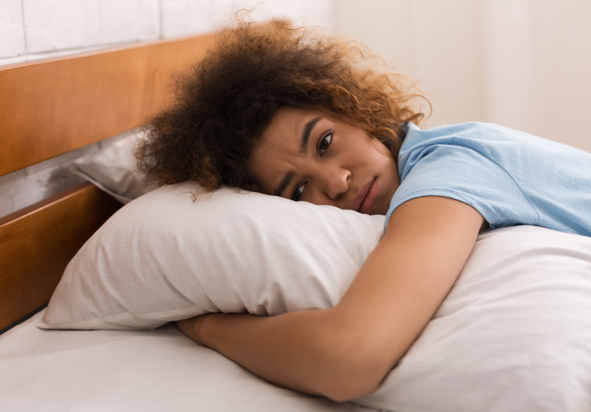 Woman trying to fall asleep